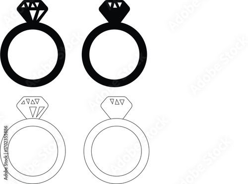 Diamond ring icon, Wedding rings with diamond linked together in the symbol of marriage flat vector icon for apps, ring diamond glyph flat vector icon, Check out this diamond ring
