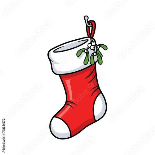 Festive Christmas stocking with mistletoe, perfect for holiday greetings and joy