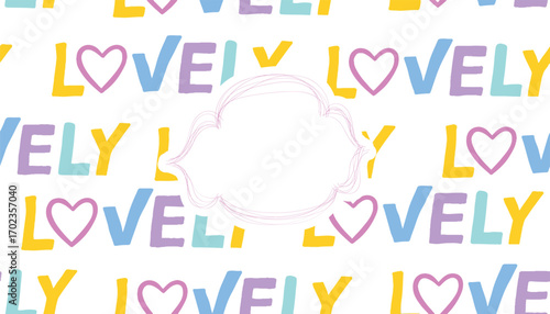 Lovely hand drawn background with banner. Colorful words on white background