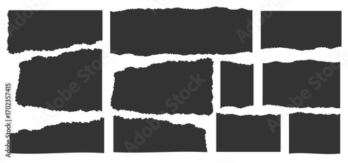 Jagged rectangle. Set of Paper torn, jagged edge rectangle shape. Rectangle torn paper shape. Headline, calligraphy border, isolated grunge header background. Rough edge rectangle frame. Vector