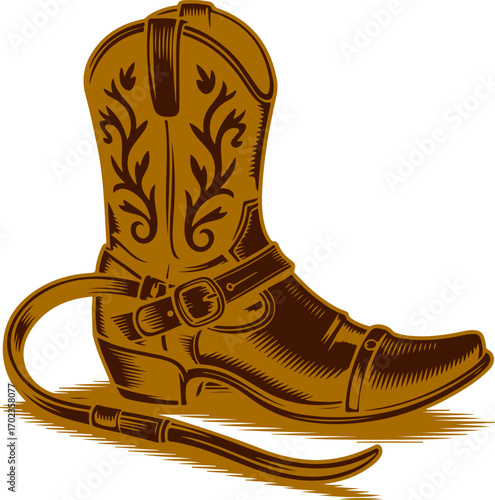 Detailed Illustration of a Cowboy Boot with a Spur, Showcasing Western Style and Heritage