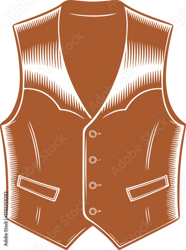 Stylized brown vest illustration featuring classic western design with elegant lines, perfect for vintage-themed projects and fashion concepts