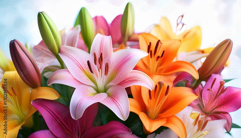 Obraz premium colorful lilies bouquet with closeup