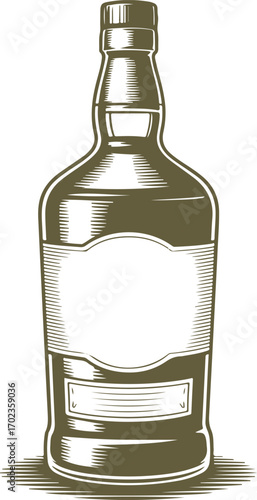 Detailed vintage illustration of an alcohol bottle with a blank customizable label