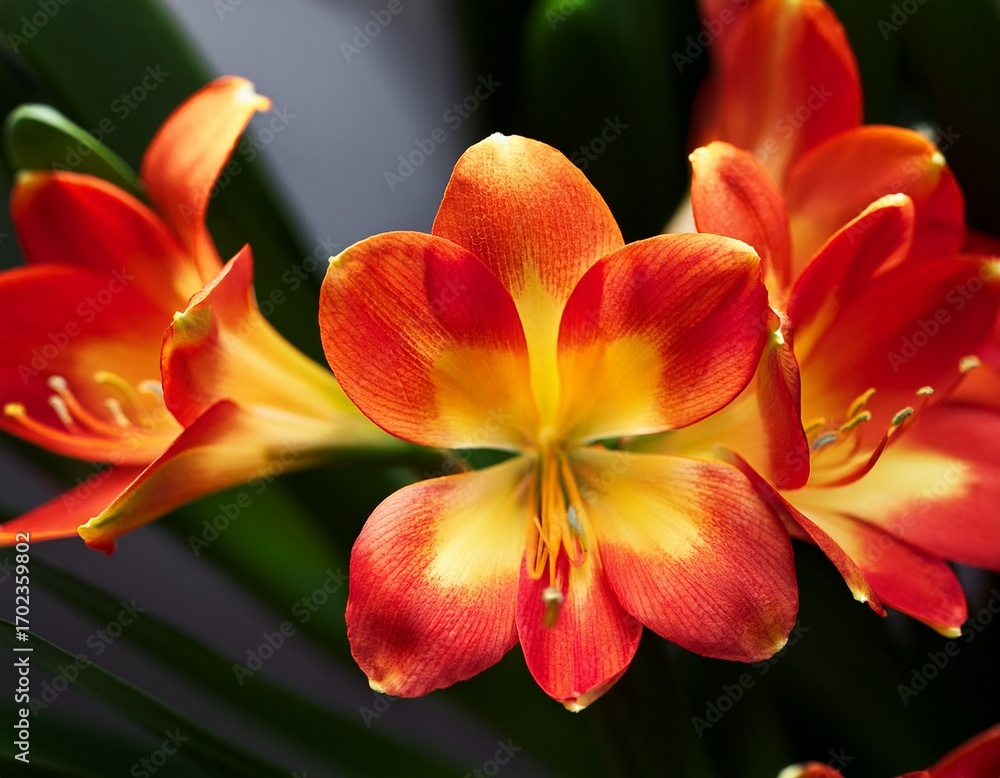 Fototapeta premium red and yellow clivia flowers closeup