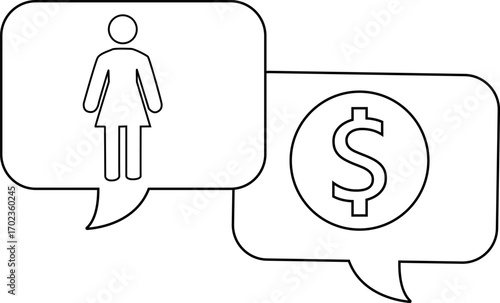 dollar coin chat icon and woman icon with white background