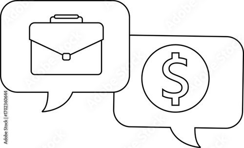 dollar coin chat icon and briefcase icon with white background