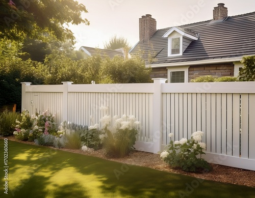 backyard privacy solution with white plastic fence