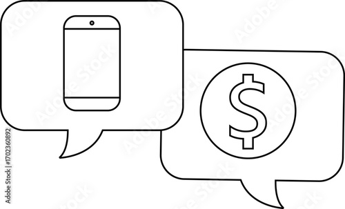 dollar coin chat icon and smartphone icon with white background