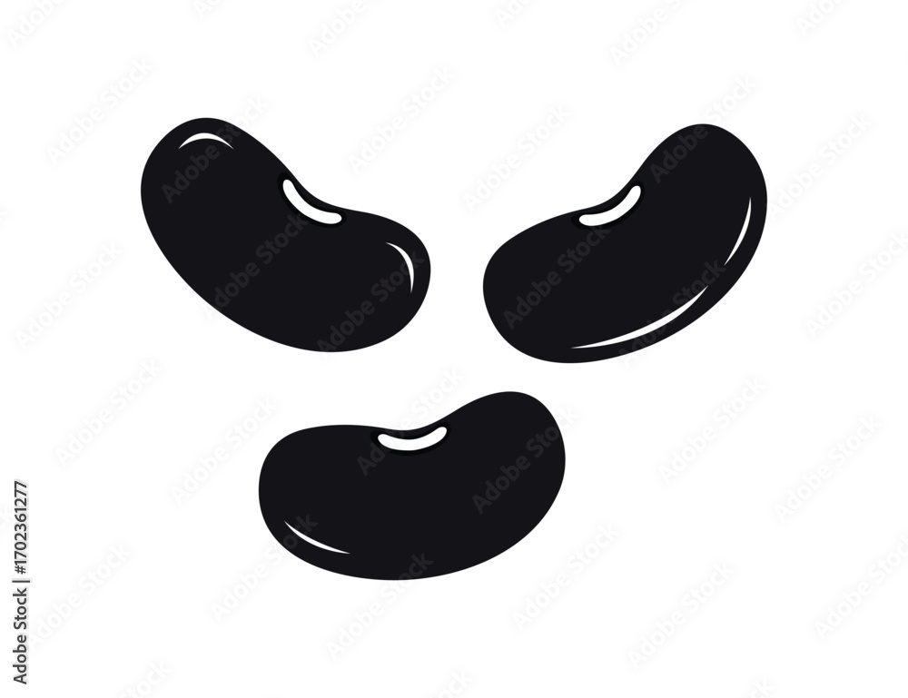 Fototapeta premium Black Kidney Beans Vector Icon - Raw Legumes & Vegetarian Protein Source