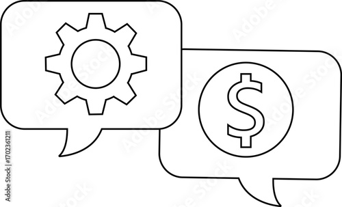 dollar coin chat icon and gear icon with white background