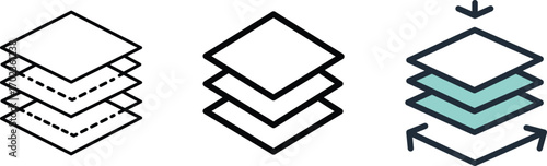 Alternate Stacked Layers Icon Set – Design, Structure, 3D, Abstract, Digital, Shape, Graphic