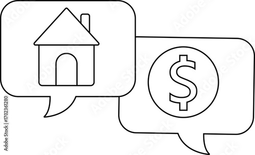 dollar coin chat icon and house icon with white background