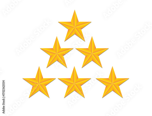 Five 3D Stars customer feedback concept, 5 stars Rating review, Rating stars icon, Top quality, Five star sign - Isolated on Transparent Cutout PNG