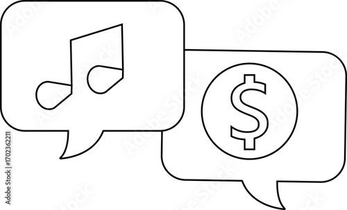 dollar chat icon and musical note icon with white background