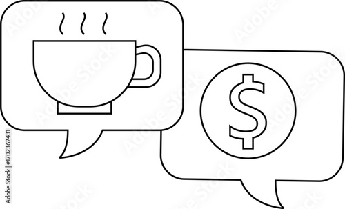 dollar chat icon and coffee cup icon with white background