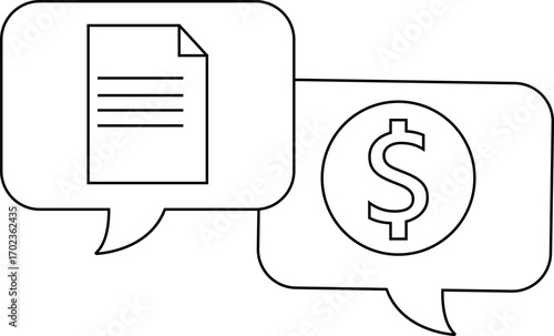dollar chat icon and document paper icon with white background