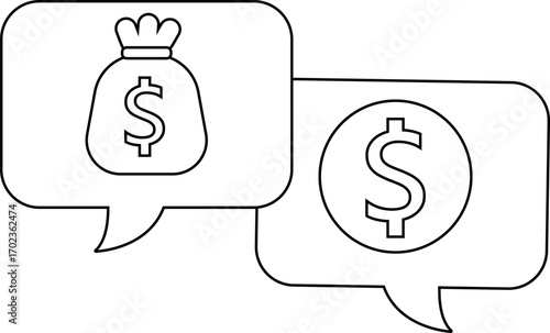 dollar chat icon and dollar sack icon with white background