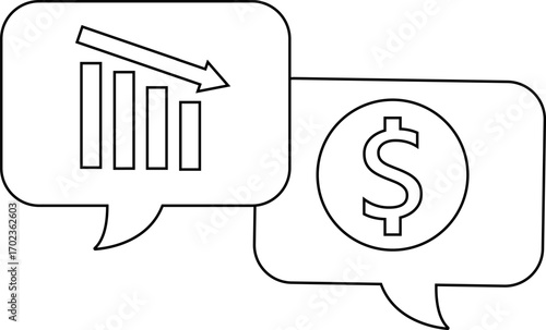 dollar chat icon and down graph icon with white background