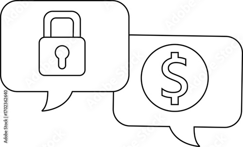 dollar chat icon and padlock icon with white background