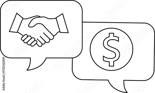 dollar chat icon and handshake icon with white background