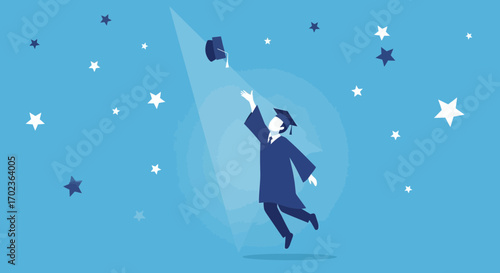 Celebrating Successful Graduation With A Throw Of The Cap Under The Sparkling Stars