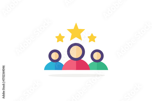 Flat vector illustration of a hand holding a review card with three stars, symbolizing customer feedback, service quality, product rating, client satisfaction, and business credibility. Perfect for we