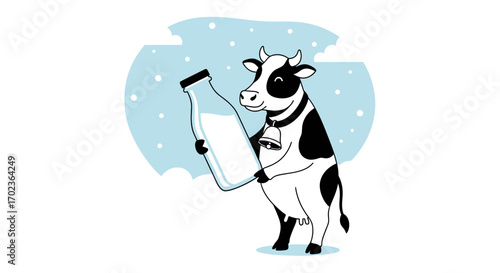 Charming Cow Offering Fresh Milk, A Delightful Dairy Farm Illustration Product