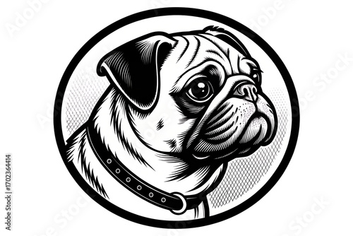 pug dog side view, logo, black outline vector drawing PNG