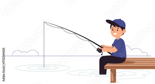 Cheerful Angler Patiently Waiting For The Fish To Bite While Leisurely Fishing With Rod
