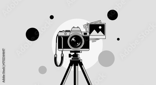 Conceptual Photography Illustration Depicting Camera On Tripod With Images Displayed