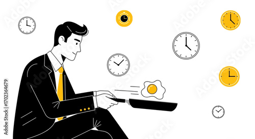 Conceptual Image Of A Businessman Breakfast Made, Time Management And Busy Lifestyle