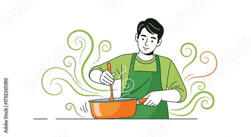 Cooking Culinary Delight Of A Man Stirring A Pot And Making Delicious Food