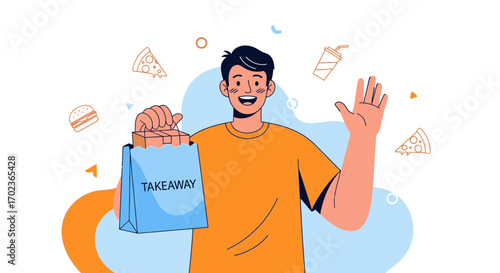 Cheerful Delivery Illustration: A Portrait of Takeaway Delight and Culinary Happiness