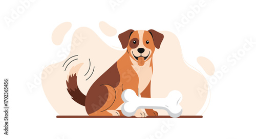 Cheerful Dog with Bone Waits for a Treat in a Vibrant and Playful Illustration