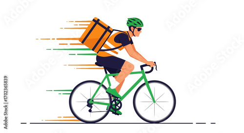 Courier On Bicycle: Delivering Packages Swiftly, Modern Transportation And Service Illustration