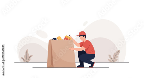 Courier Preparing Delivery of Groceries and Beverages for Customer Order Delivery Service