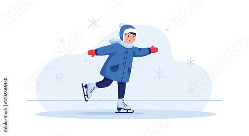 Cheerful Winter Wonderland: Child Enjoyment While Ice Skating In A Cozy Outfit