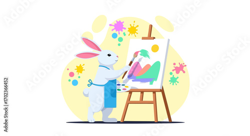 Creative Bunny Painting Colorful Artistic Creation On The Canvas With Paintbrush