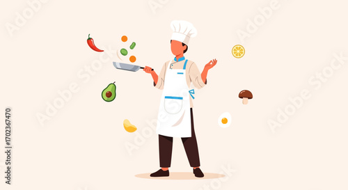 Culinary Artist Skillfully Juggling Fresh Ingredients for Spectacular Gourmet Dishes