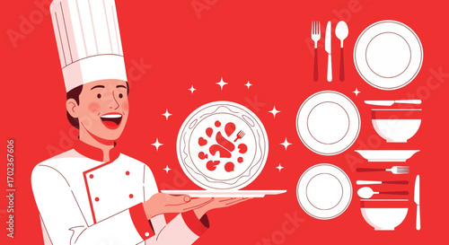 Culinary Chef Presenting Delightful Dish On Plate With Dining Accoutrements