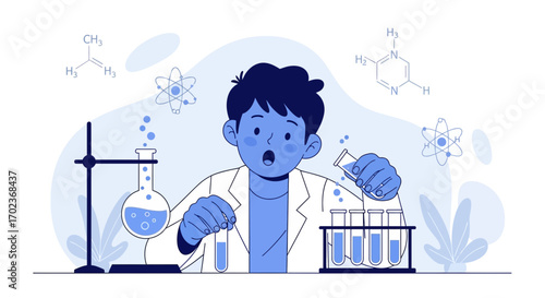 Curious Scientist Experimenting With Chemicals And Astonished By The Results of The Study