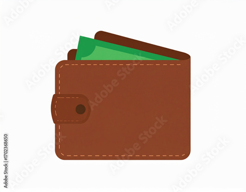 Flat vector icon of brown leather wallet with money