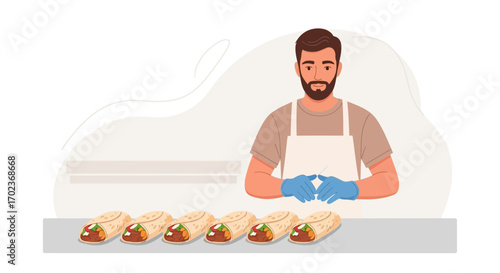 Chef Preparing Delicious Wraps In Animated Style, Ideal For Food-Related Topics And Designs