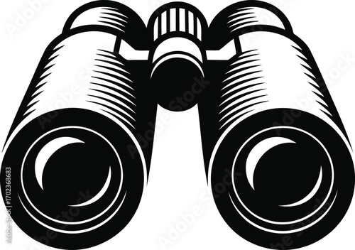Monochromatic Binocular Iconography Depicts Precision Optics with Bold Lines Classic Black and White Design for Vision and Exploration Themes and Concepts