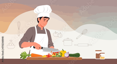Chef Preparing Fresh Ingredients for Healthy, Vibrant and Colorful Culinary Creations