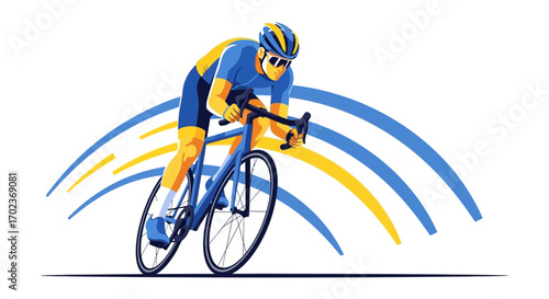 Cyclist Racing In Competition Achieving Great Speed And Determination On Blue Bike