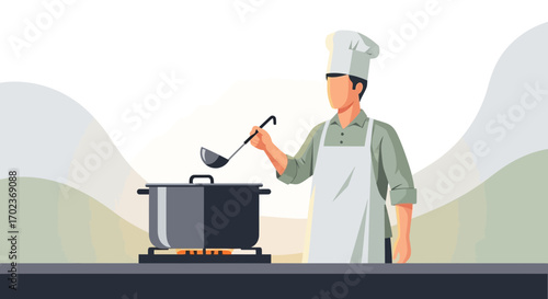 Chef Preparing Nutritious Meal In A Pot Over A Stove For Health And Wellness