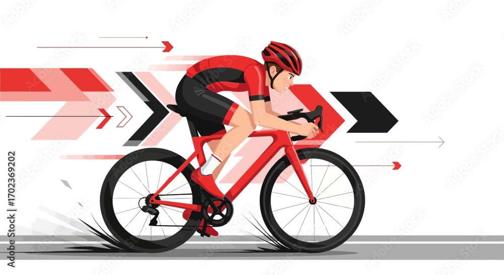 Fototapeta premium Cyclist Sprinting Ahead Depicted On a Red Bicycle: A Dynamic Vector Illustration