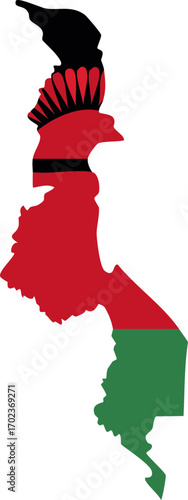 Malawi country map with national flag colors and emblem isolated vector